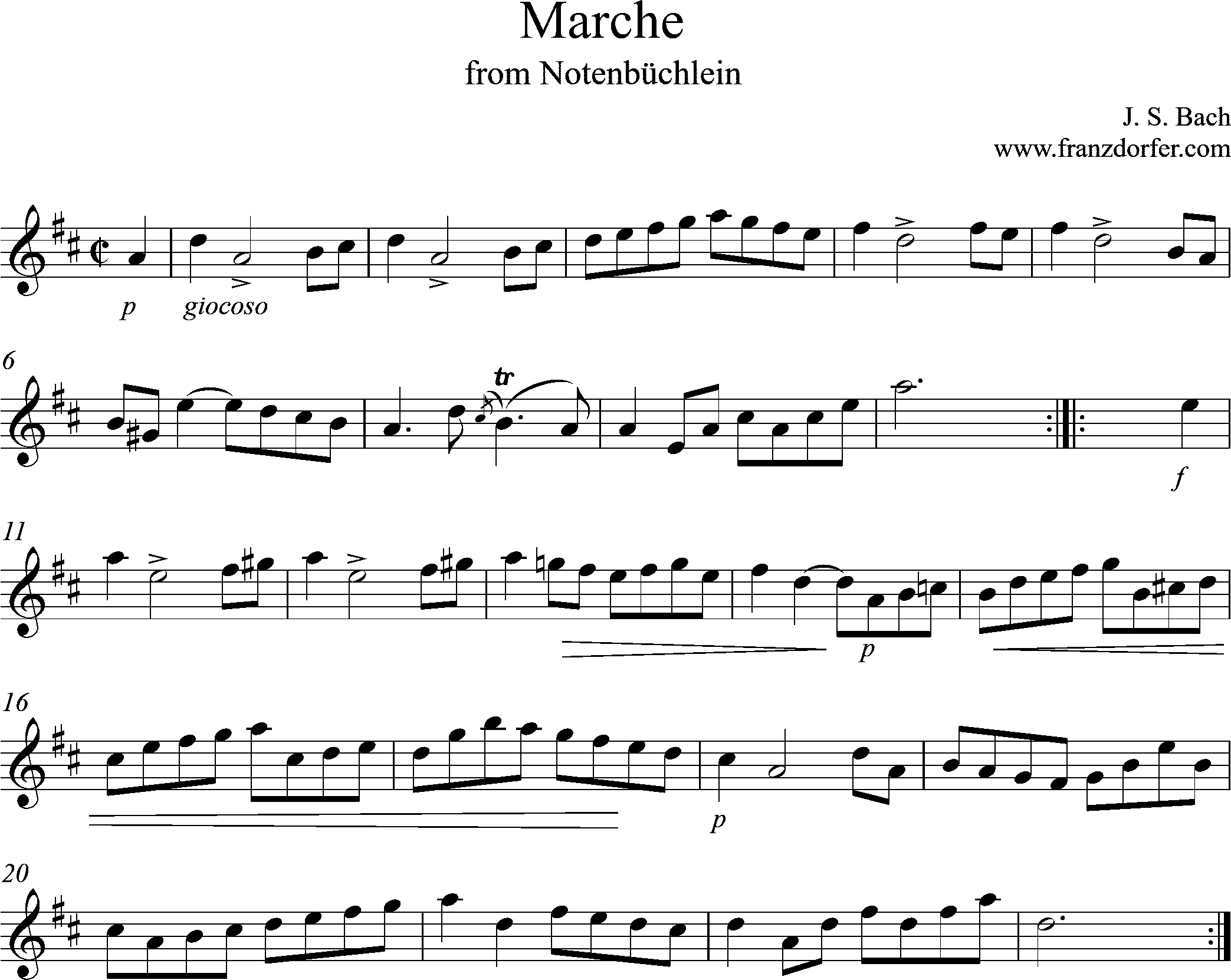 Marche in D, Notenbüchlein Bach